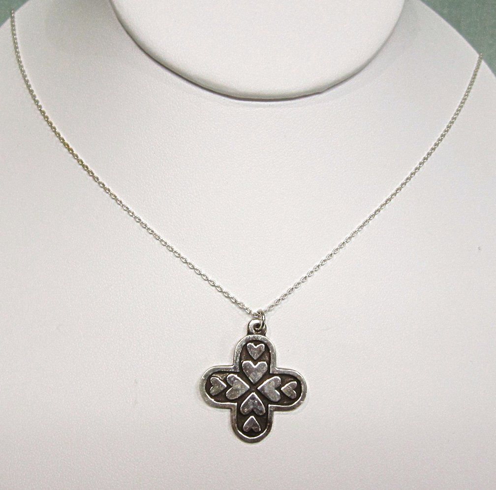 Sterling Silver Cross Pendant Heart Motif Sterling Silver Cross Pendant Heart Motif