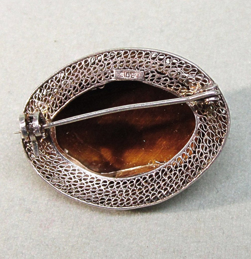 Chinese Silver Filigree Pin set with Tiger Eye Chinese Silver Filigree Pin set with Tiger Eye