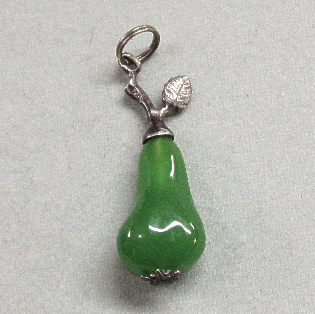 Sterling Silver and Green Art Glass Pear Charm or Pendant Sterling Silver and Green Art Glass Pear Charm or Pendant