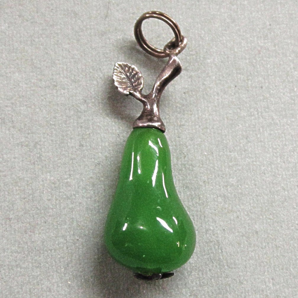Sterling Silver and Green Art Glass Pear Charm or Pendant Sterling Silver and Green Art Glass Pear Charm or Pendant