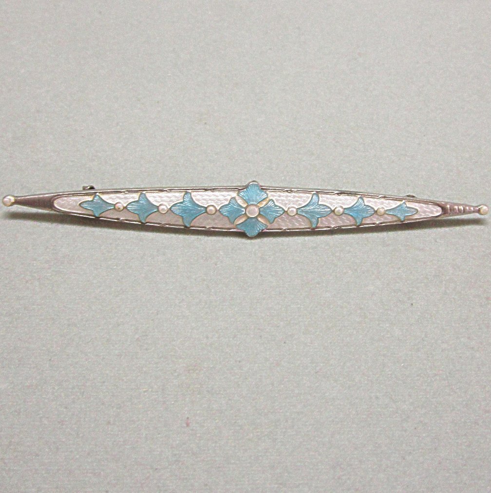 Art Nouveau Sterling Silver and Guilloche Enamel Bar Pin Art Nouveau Sterling Silver and Guilloche Enamel Bar Pin