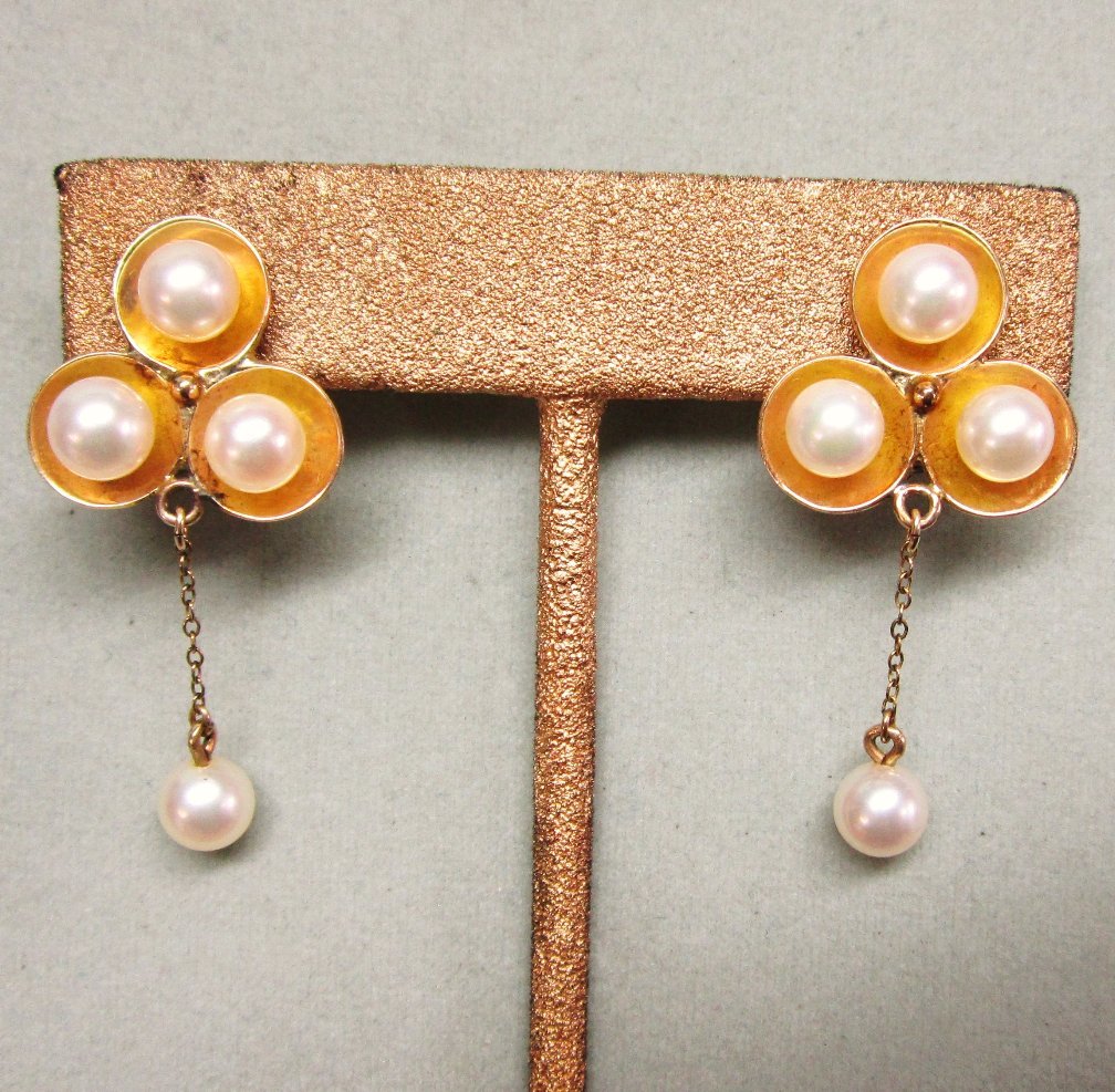 Sterling Silver Gold Was Trefoil Cultured Pearl Earrings Sterling Silver Gold Was Trefoil Cultured Pearl Earrings
