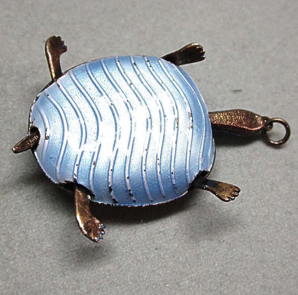 Vintage Blue Enamel and Brass Articulated Turtle Pendant Vintage Blue Enamel and Brass Articulated Turtle Pendant