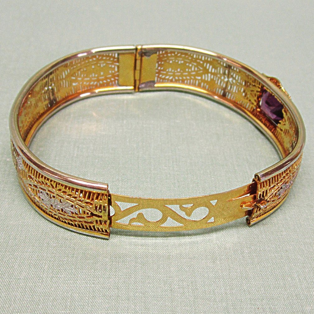 Art Deco Filigree Bracelet with Purple Glass Stone Art Deco Filigree Bracelet with Purple Glass Stone