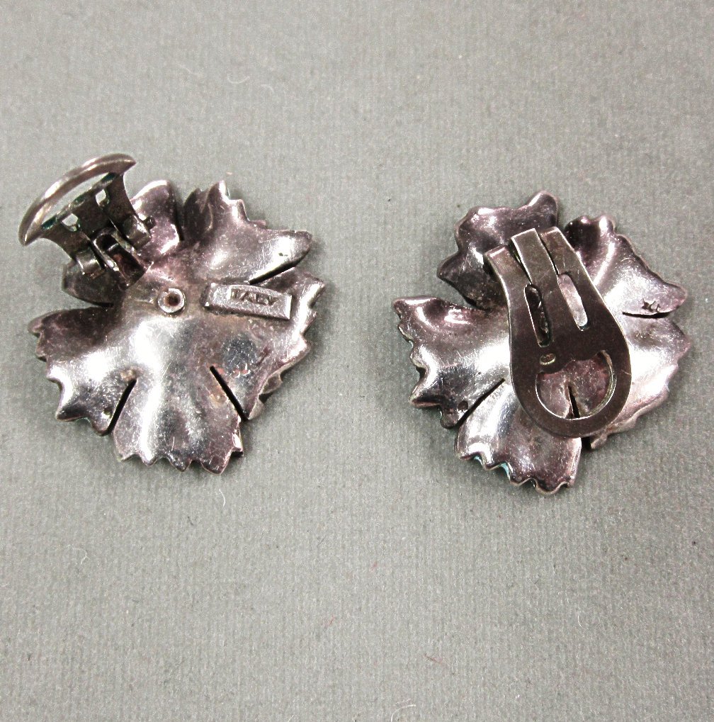 Sterling Silver Enamel and Marcasite Flower Earrings from Italy Sterling Silver Enamel and Marcasite Flower Earrings from Italy