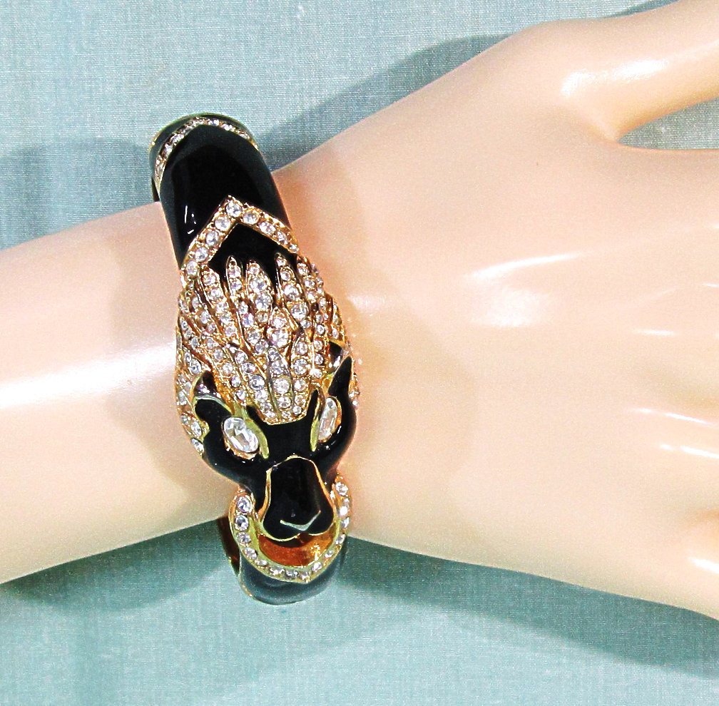 Vintage Giorgio Panther Black Enamel Rhinestone Hinged Bracelet Vintage Giorgio Panther Black Enamel Rhinestone Hinged Bracelet