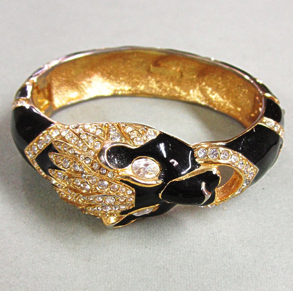 Vintage Giorgio Panther Black Enamel Rhinestone Hinged Bracelet Vintage Giorgio Panther Black Enamel Rhinestone Hinged Bracelet