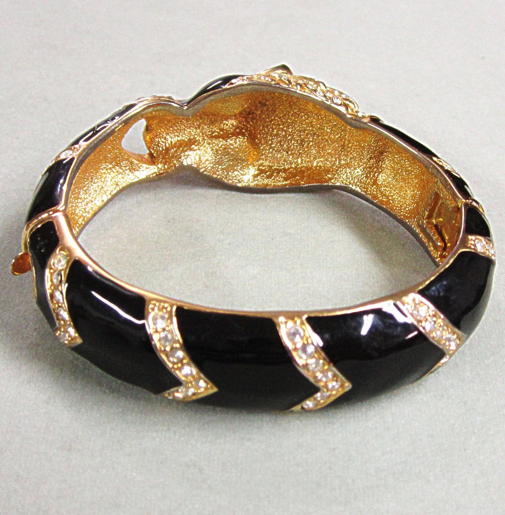 Vintage Giorgio Panther Black Enamel Rhinestone Hinged Bracelet Vintage Giorgio Panther Black Enamel Rhinestone Hinged Bracelet