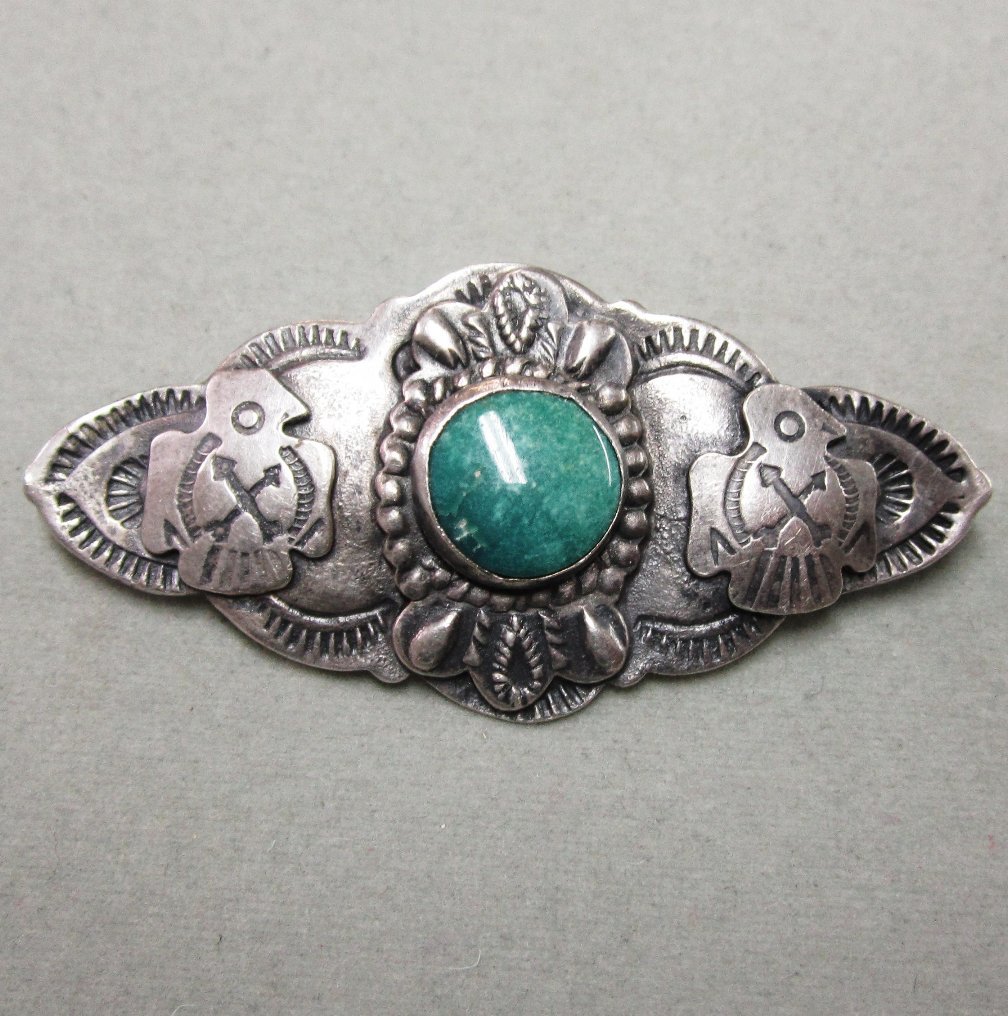 Very Old Native American Sterling and Turquoise Pin Eagles Very Old Native American Sterling and Turquoise Pin Eagles