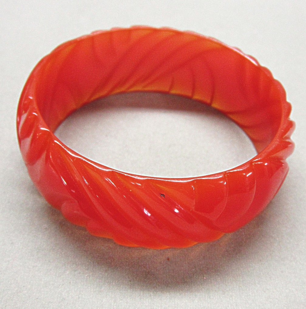 Carved Bakelite Bracelet Wide Peach Apricot Cantaloupe Juice Carved Bakelite Bracelet Wide Peach Apricot Cantaloupe Juice