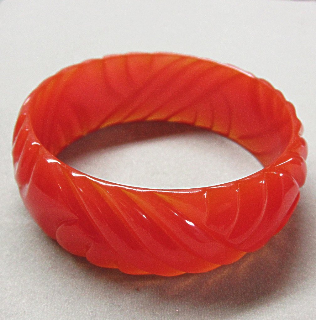 Carved Bakelite Bracelet Wide Peach Apricot Cantaloupe Juice Carved Bakelite Bracelet Wide Peach Apricot Cantaloupe Juice