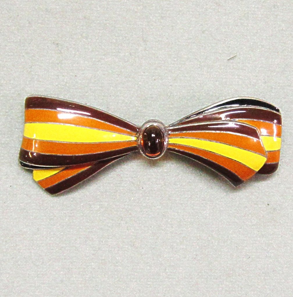 Dainty Sterling Silver Enamel and Amber Bow Pin Dainty Sterling Silver Enamel and Amber Bow Pin