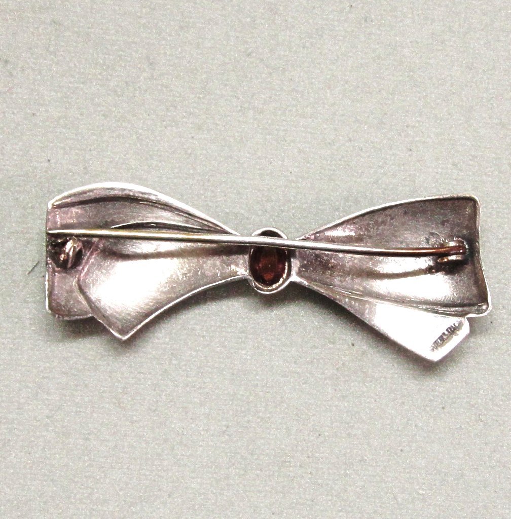 Dainty Sterling Silver Enamel and Amber Bow Pin Dainty Sterling Silver Enamel and Amber Bow Pin