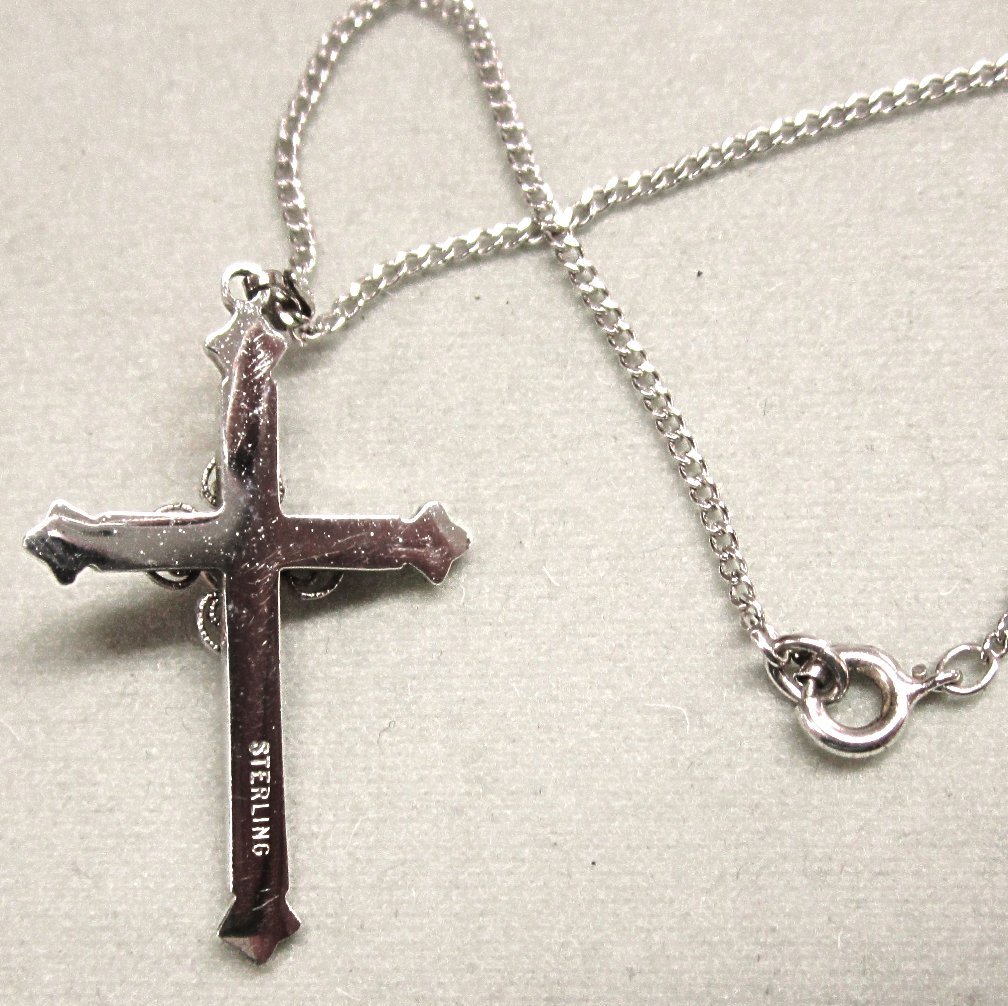 Vintage Sterling Silver Enamel and Cultured Pearl Cross Pendant Vintage Sterling Silver Enamel and Cultured Pearl Cross Pendant