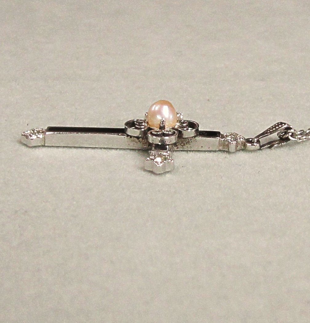 Vintage Sterling Silver Enamel and Cultured Pearl Cross Pendant Vintage Sterling Silver Enamel and Cultured Pearl Cross Pendant