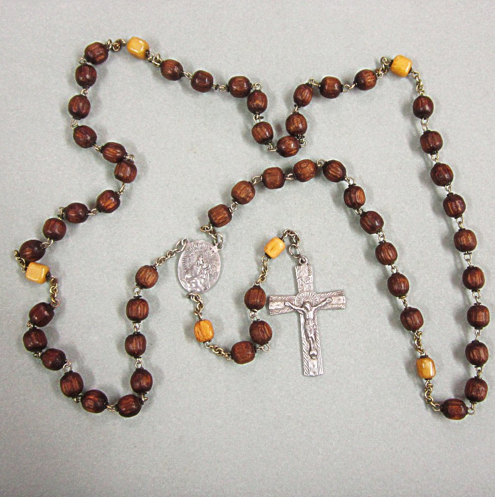 Catholic Vintage Carved Wood and Sterling Silver Rosary Catholic Vintage Carved Wood and Sterling Silver Rosary