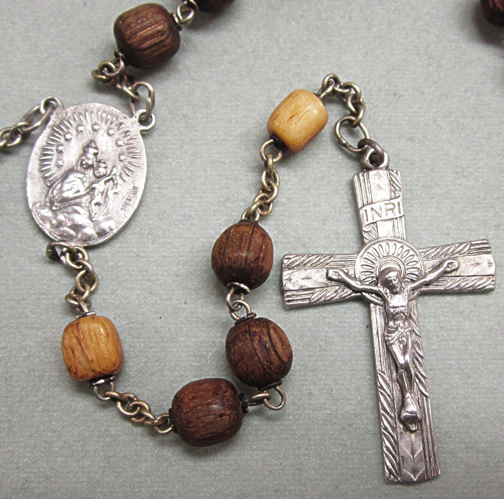 Catholic Vintage Carved Wood and Sterling Silver Rosary Catholic Vintage Carved Wood and Sterling Silver Rosary