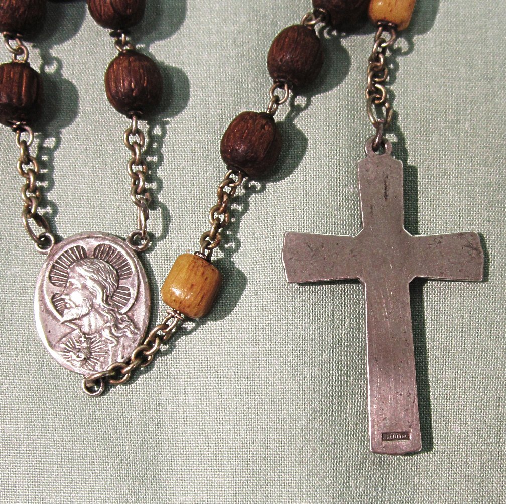 Catholic Vintage Carved Wood and Sterling Silver Rosary Catholic Vintage Carved Wood and Sterling Silver Rosary
