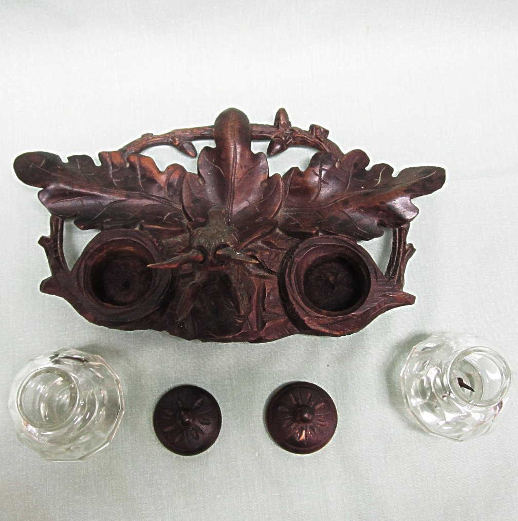 Antique Inkwell Inkstand Black Forest Germany Carved Wood Antique Inkwell Inkstand Black Forest Germany Carved Wood