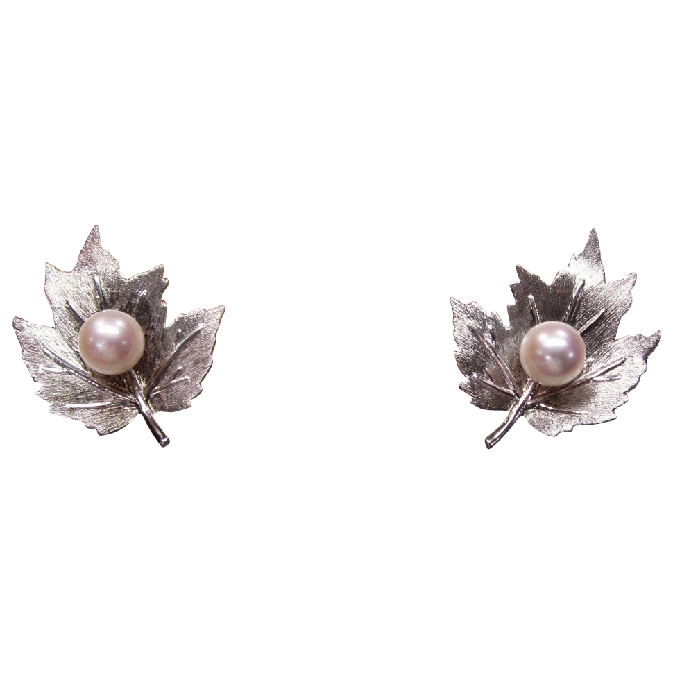 Mikimoto Sterling Silver Pearl Leaf Earrings Mikimoto Sterling Silver Pearl Leaf Earrings