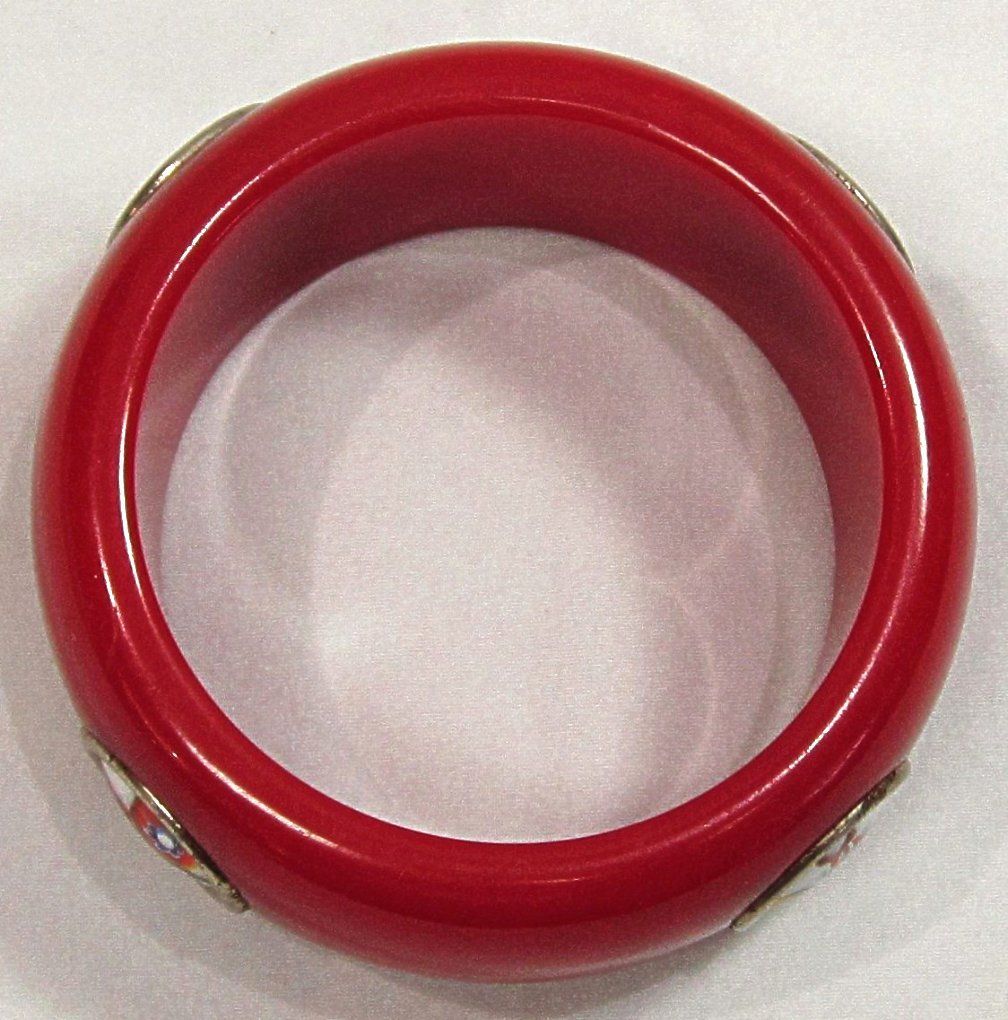 Red Bakelite Bracelet Murano Glass Inserts Vintage Red Bakelite Bracelet Murano Glass Inserts Vintage