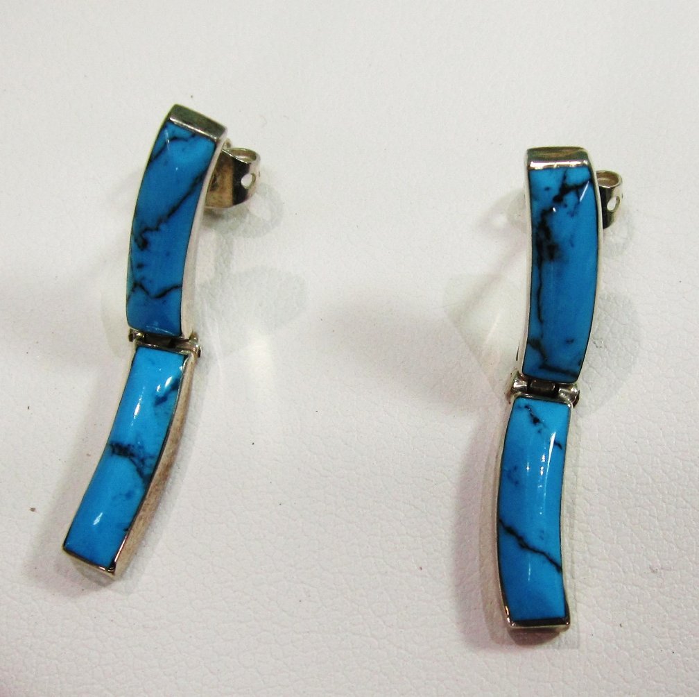 Mexico 950 Sterling Turquoise Necklace Bracelet and Earrings Mexico 950 Sterling Turquoise Necklace Bracelet and Earrings