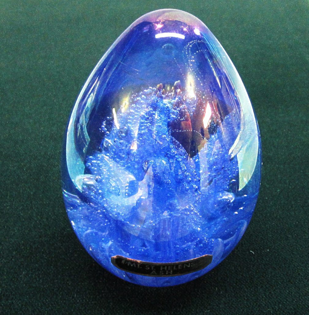 Jacob Glassworks Paperweight Mt St Helens Ash Egg Blue Jacob Glassworks Paperweight Mt St Helens Ash Egg Blue