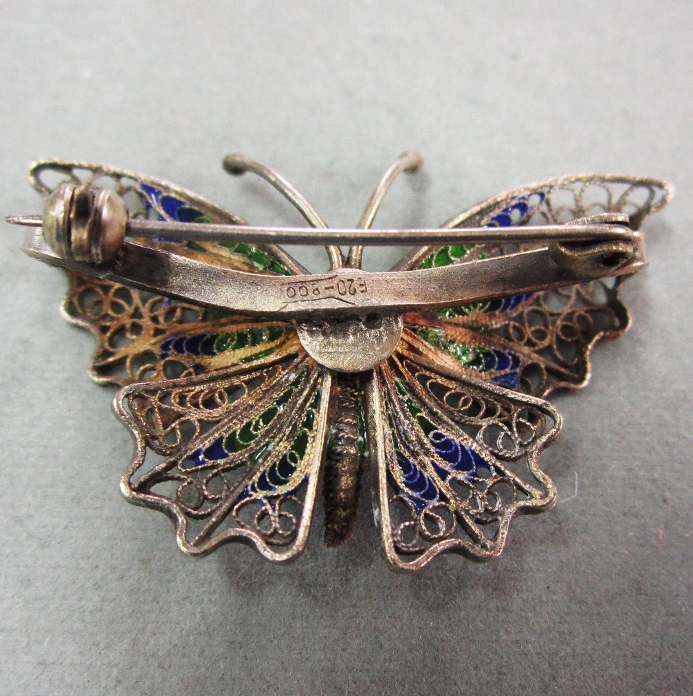 Silver Filigree and Enamel Butterfly Pin Silver Filigree and Enamel Butterfly Pin