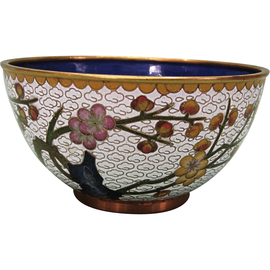 Chinese Export White Cloisonne Bowl Mid 20th Century Chinese Export White Cloisonne Bowl Mid 20th Century