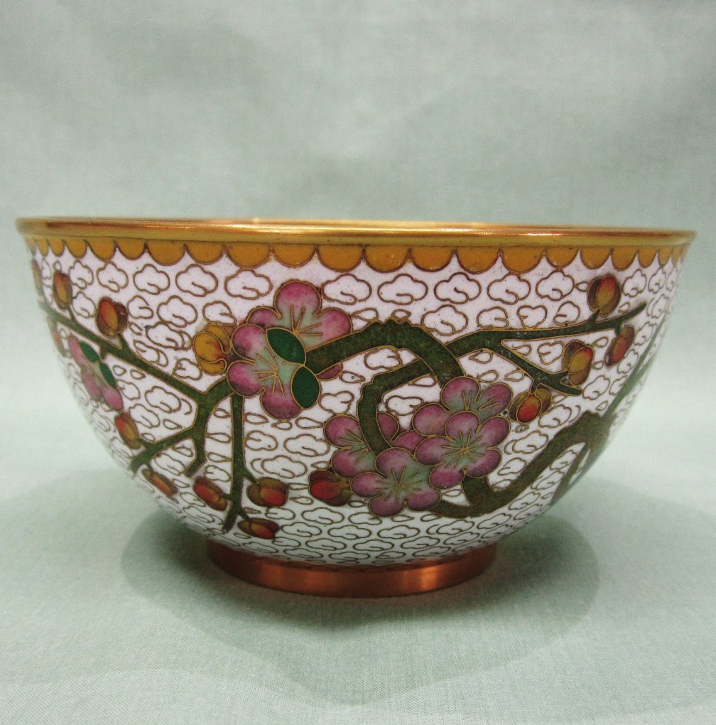 Chinese Export White Cloisonne Bowl Mid 20th Century Chinese Export White Cloisonne Bowl Mid 20th Century