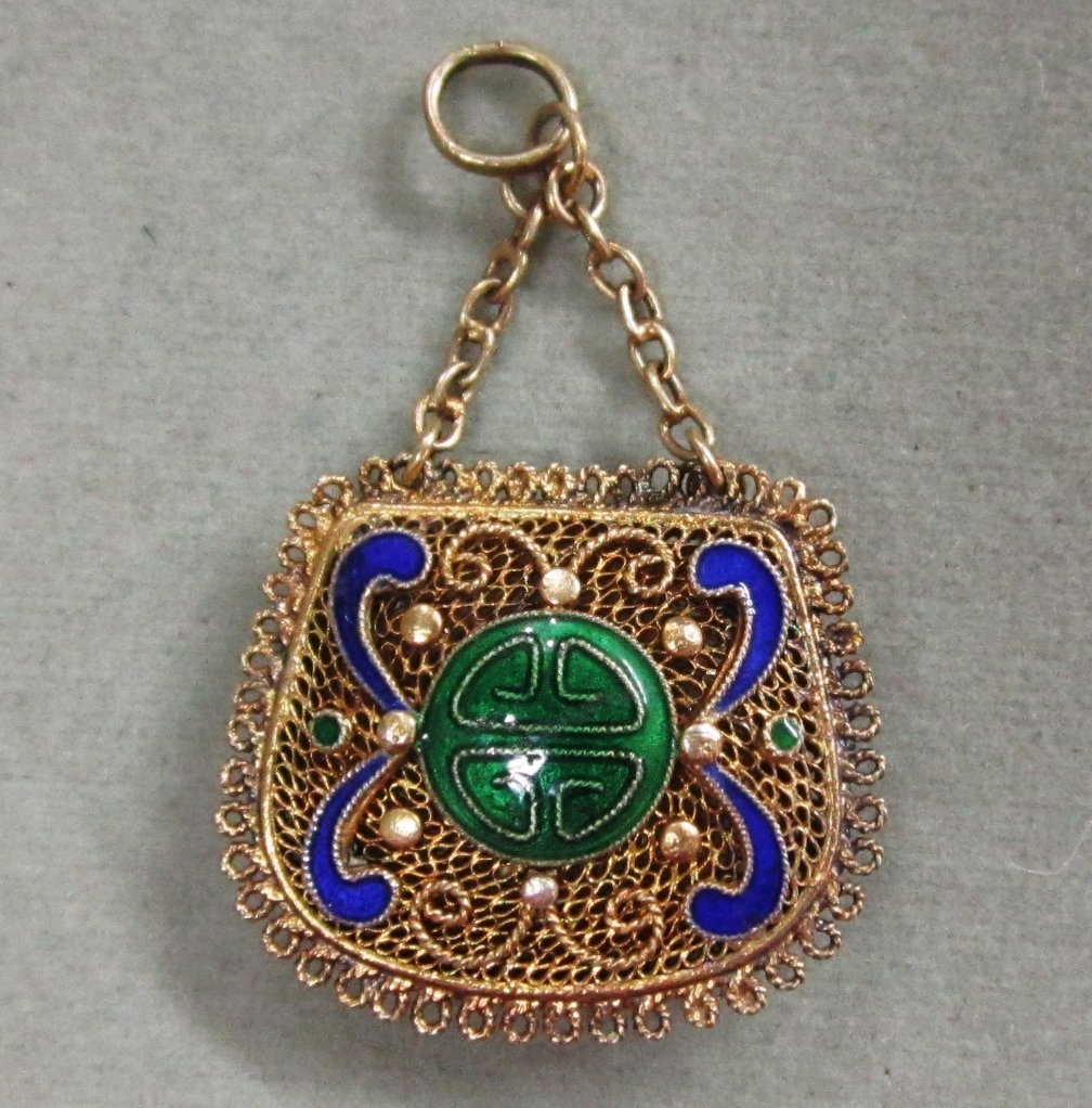 Vintage Chinese Silver Cloisonne Charm Purse Vintage Chinese Silver Cloisonne Charm Purse