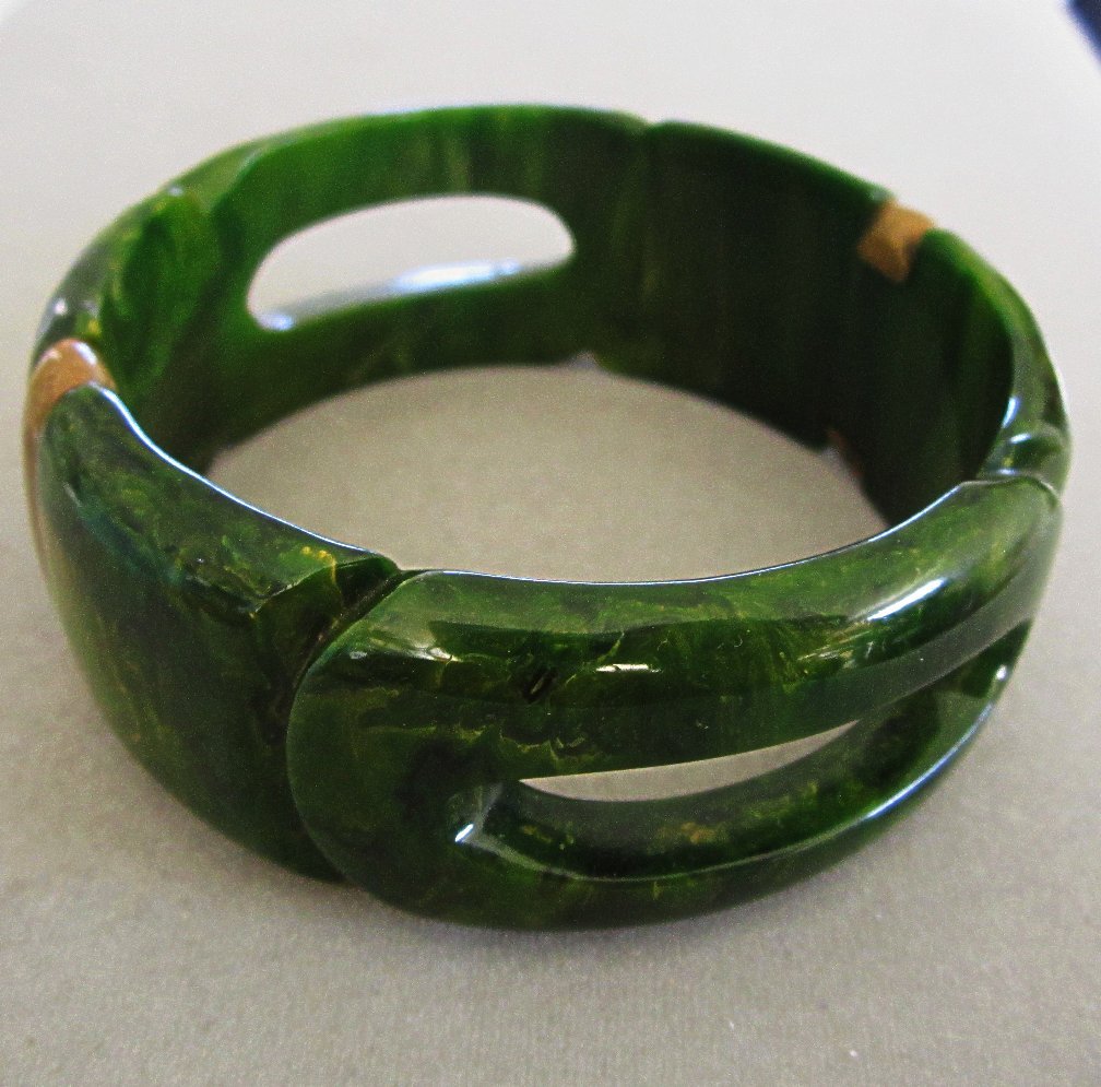 Marbled Green Brass Chunky Carved Bakelite Bracelet Big and Bold Marbled Green Brass Chunky Carved Bakelite Bracelet Big and Bold