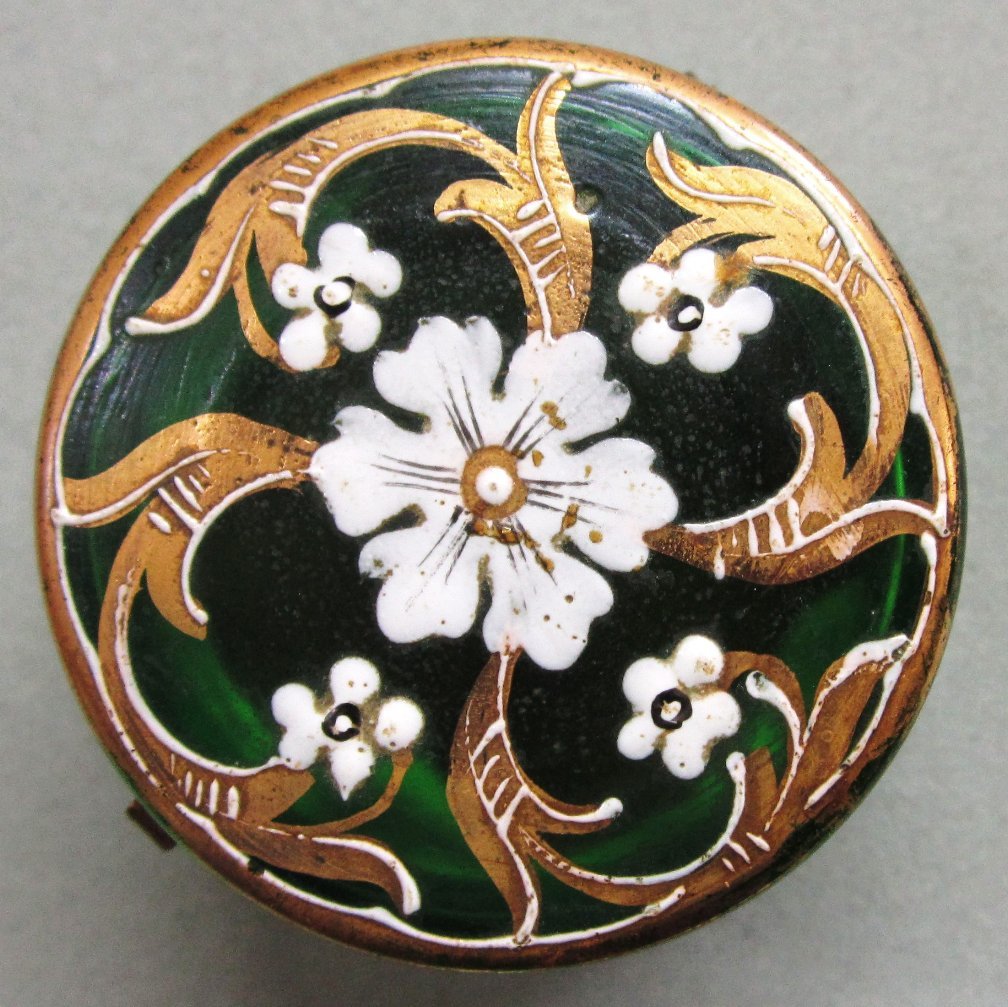 Victorian Green Enamel Glass Patch Box with Mirror Victorian Green Enamel Glass Patch Box with Mirror