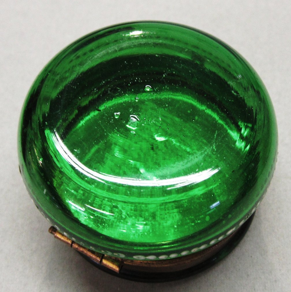 Victorian Green Enamel Glass Patch Box with Mirror Victorian Green Enamel Glass Patch Box with Mirror