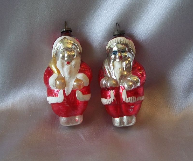 Two Vintage Glass Santa Claus Christmas Ornaments Two Vintage Glass Santa Claus Christmas Ornaments
