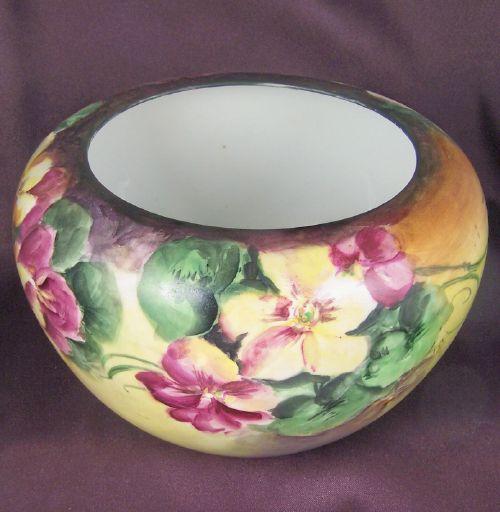 1918, Masterfully Hand Painted Rosenthal Display Bowl/Jardiniere, Exuberant Jewel-toned Florals, Artist Edwards 1918, Masterfully Hand Painted Rosenthal Display Bowl/Jardiniere, Exuberant Jewel-toned Florals, Artist Edwards