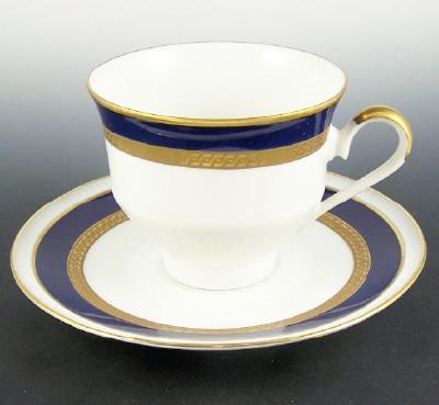 Classic Bareuther Cobalt & Gold Cup and Saucer, Greek Key Border, 1966-69 Classic Bareuther Cobalt & Gold Cup and Saucer, Greek Key Border, 1966-69