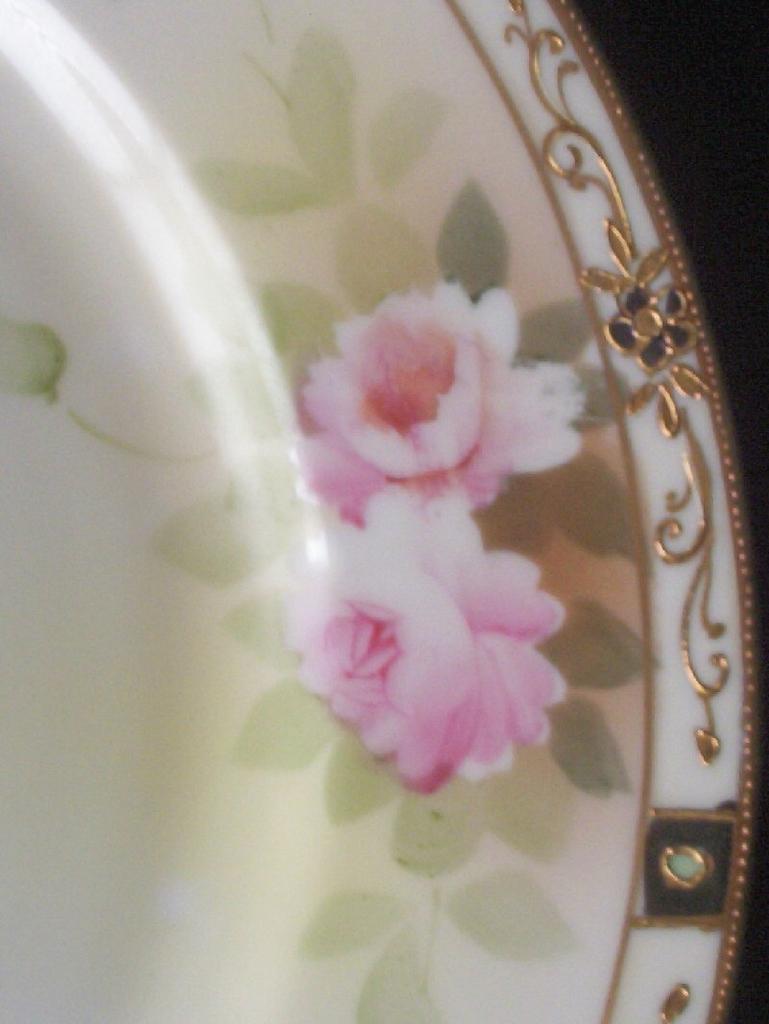 Stylish Nippon Hand Painted 10" Charger, Pastel Peonies, Intricate Gold Filigree and Beading, early 1900s Stylish Nippon Hand Painted 10" Charger, Pastel Peonies, Intricate Gold Filigree and Beading, early 1900s