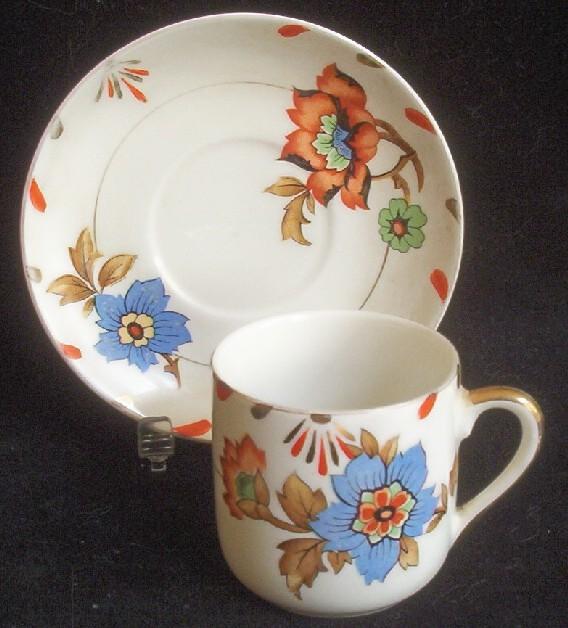 Lovely Vintage Demitasse Cup and Saucer, Gilded Oriental Style Florals in Imari Colors Lovely Vintage Demitasse Cup and Saucer, Gilded Oriental Style Florals in Imari Colors
