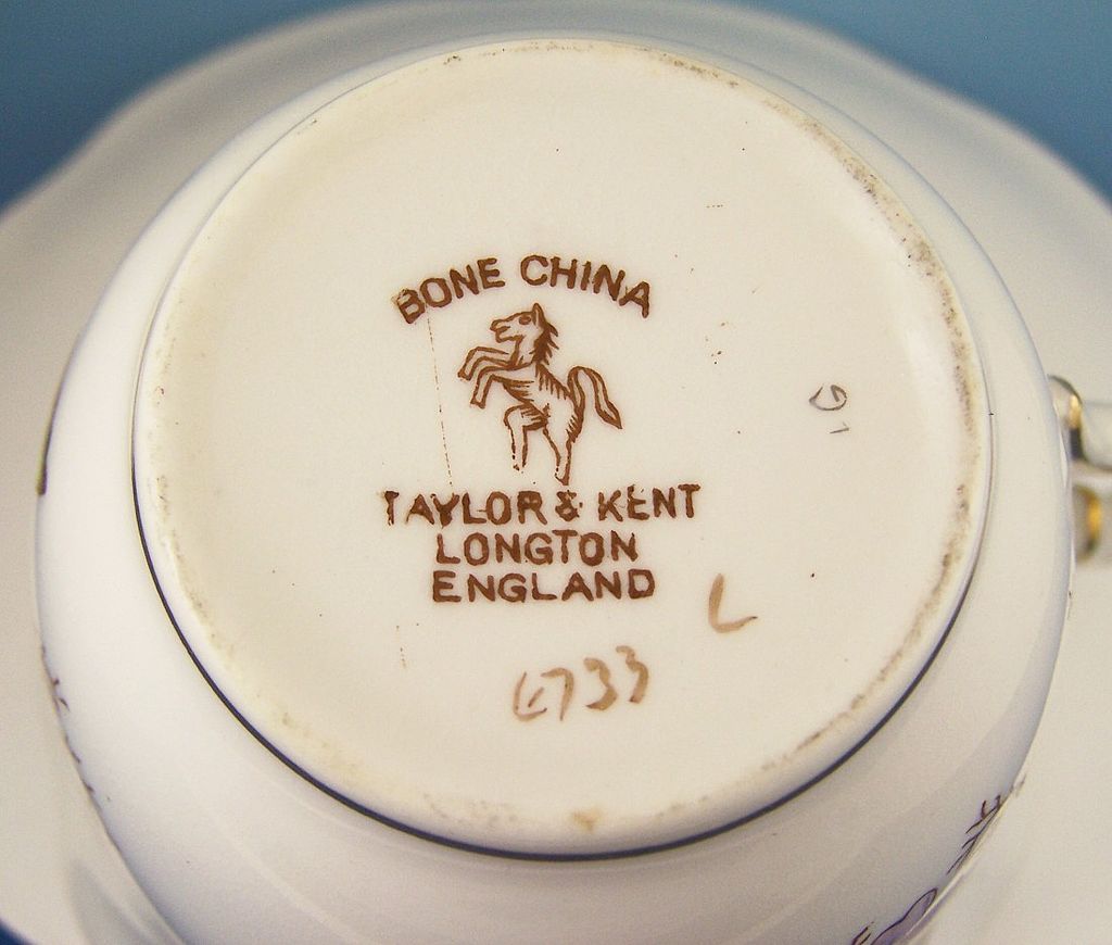 Taylor & Kent Bone China Cup & Saucer, Vibrant Summer Florals, Transfer with Hand Painted Color, 1939-50s Taylor & Kent Bone China Cup & Saucer, Vibrant Summer Florals, Transfer with Hand Painted Color, 1939-50s