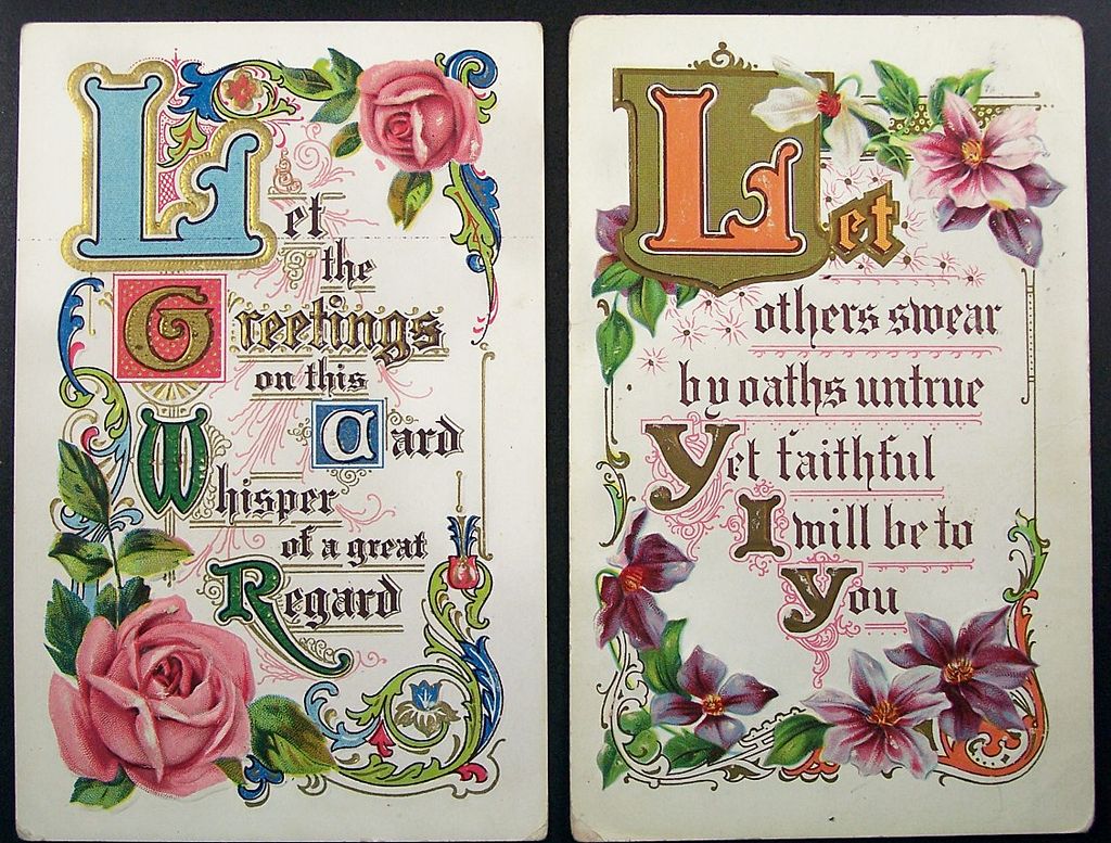 Pair of Gilded Embossed Motto Postcards, Roses & Orchids, Ornate Scrolling, 1910 & 1914 Pair of Gilded Embossed Motto Postcards, Roses & Orchids, Ornate Scrolling, 1910 & 1914