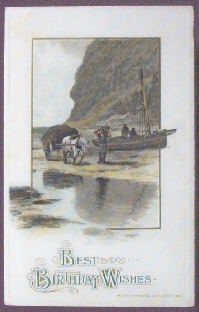 1913 Winsch Postcard, Fishermen Unload Boat, Horse & Wagon Loaded with Peat 1913 Winsch Postcard, Fishermen Unload Boat, Horse & Wagon Loaded with Peat