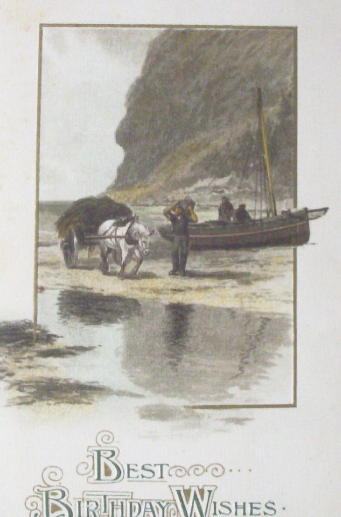1913 Winsch Postcard, Fishermen Unload Boat, Horse & Wagon Loaded with Peat 1913 Winsch Postcard, Fishermen Unload Boat, Horse & Wagon Loaded with Peat