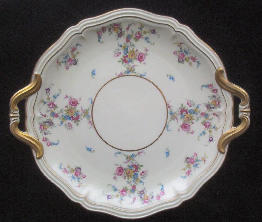 Rosenthal Ivory Cake Plate, Gilded Handles, Evangeline Pattern, Springtime Florals, 1920s-40s Rosenthal Ivory Cake Plate, Gilded Handles, Evangeline Pattern, Springtime Florals, 1920s-40s