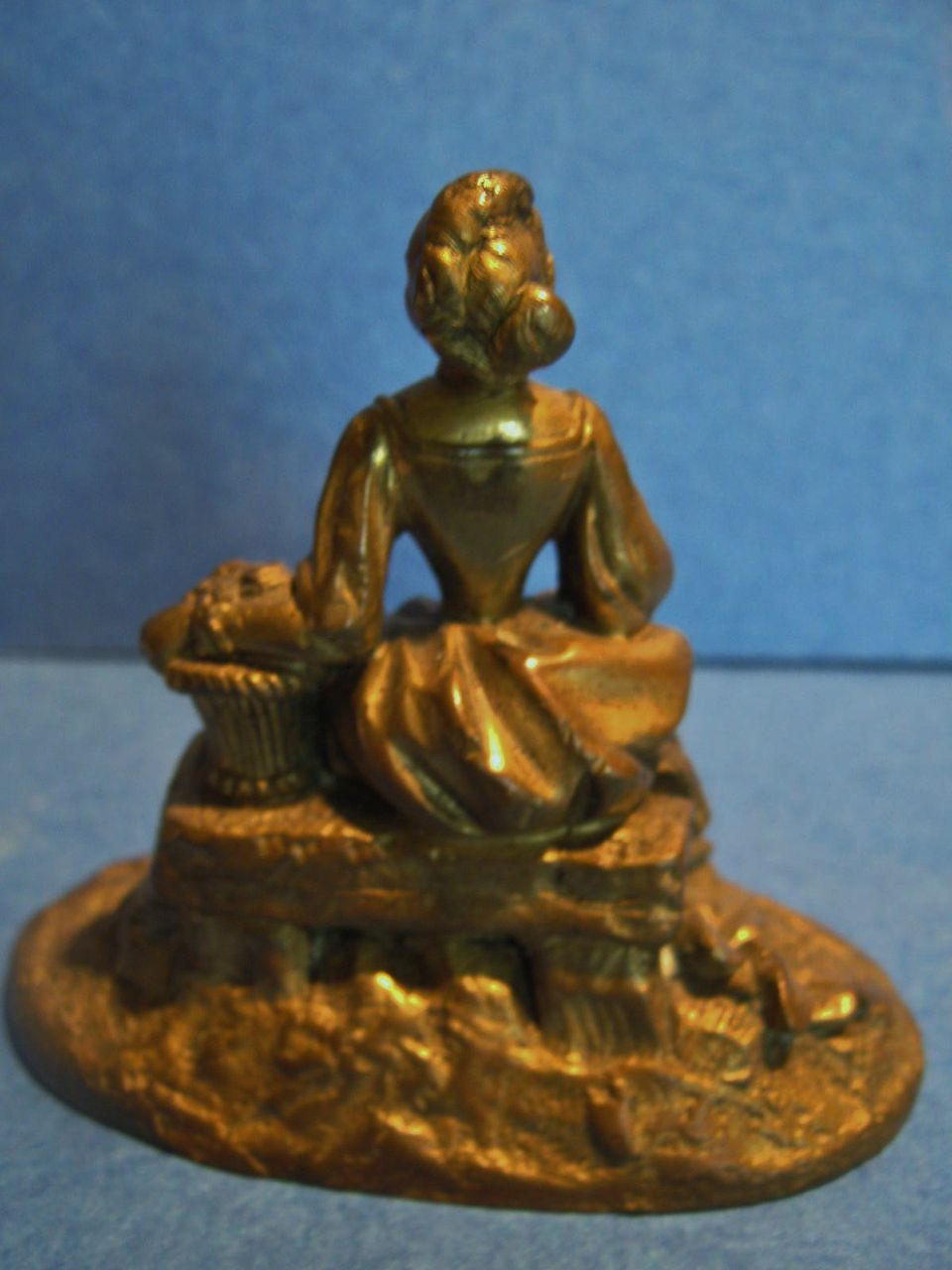 Antique Miniature French Bronze of Lady with Basket of Flowers, CA.1880 Antique Miniature French Bronze of Lady with Basket of Flowers, CA.1880