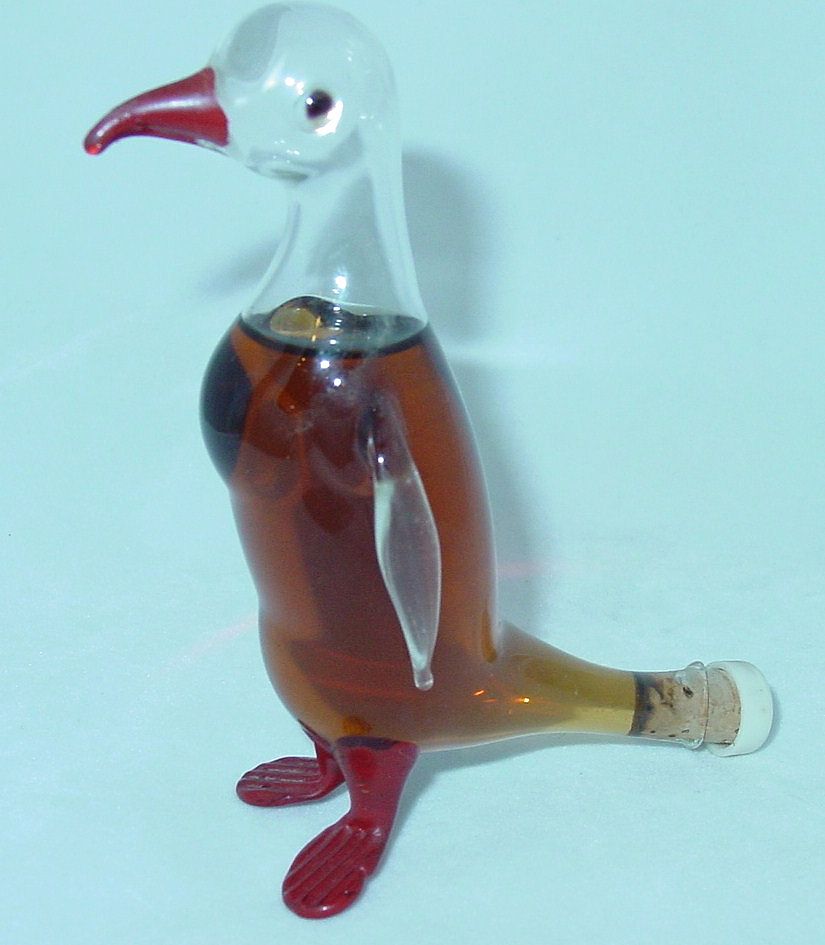 Hand Blown Glass Penguin Figural Liquor Bottle Hand Blown Glass Penguin Figural Liquor Bottle
