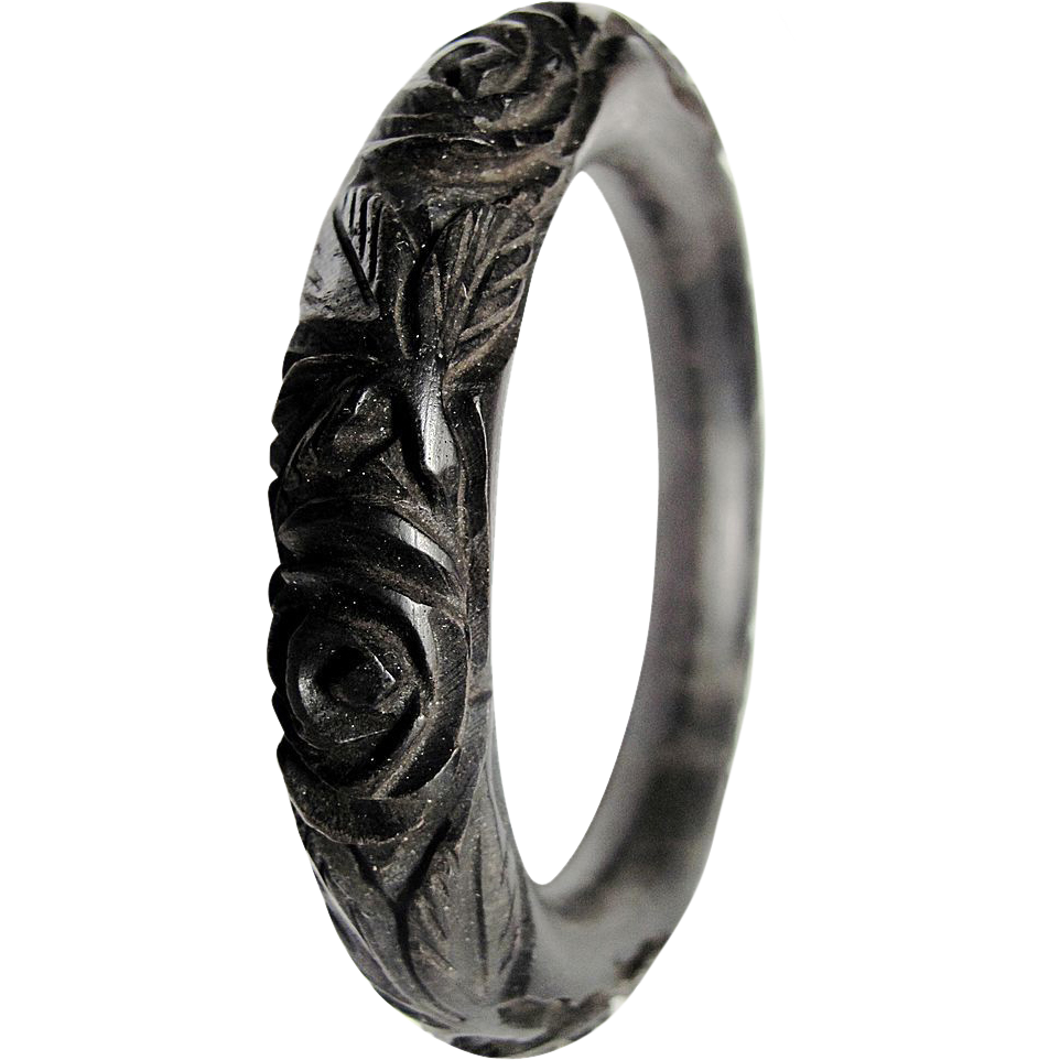 Vintage Victorian Carved and Dyed Oak Bog RARE Tube Bangle Vintage Victorian Carved and Dyed Oak Bog RARE Tube Bangle