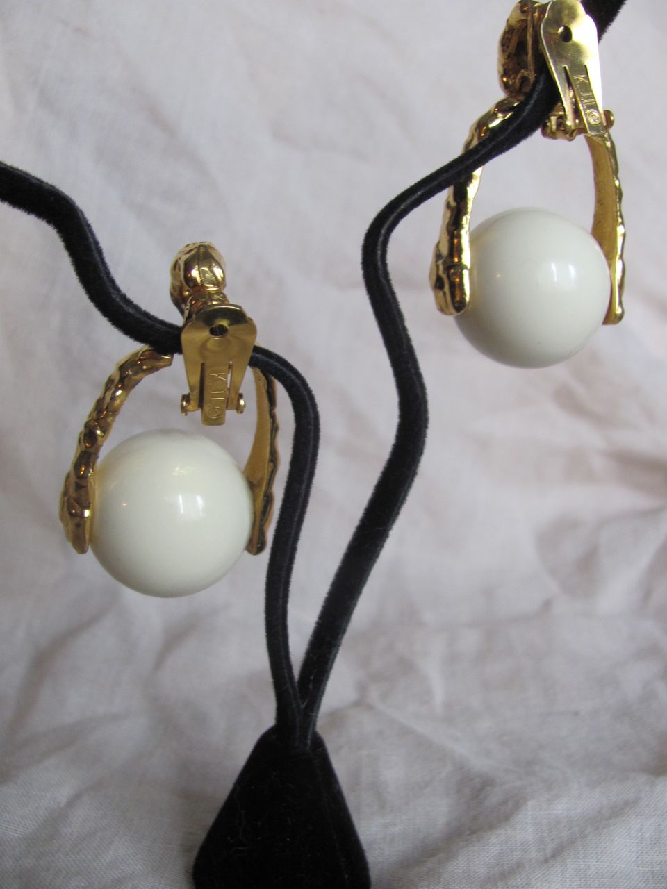 1960's Signed KJL BAKELITE Ball Oversize Clip Earrings 1960's Signed KJL BAKELITE Ball Oversize Clip Earrings