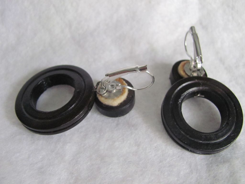 Edwardian British Real Carved Jet Black Drop Circle SP Dormeuse Pierced Earrings Edwardian British Real Carved Jet Black Drop Circle SP Dormeuse Pierced Earrings