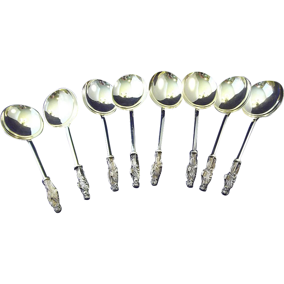 8pc 1896 London Sterling Silver and Vermeil Large Apostle Spoons 8pc 1896 London Sterling Silver and Vermeil Large Apostle Spoons